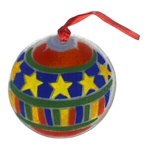 Peggy Karr Christmas Ornament Ball Stars Bars Fused Glass Holiday